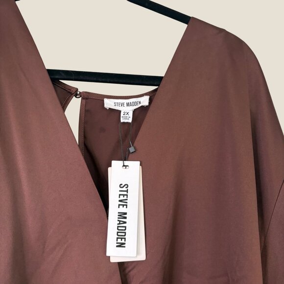 Steve Madden Tamaira Rich Brown Satin Bodysuit Puffed Sleeves Size 2X NWT - Picture 3 of 8